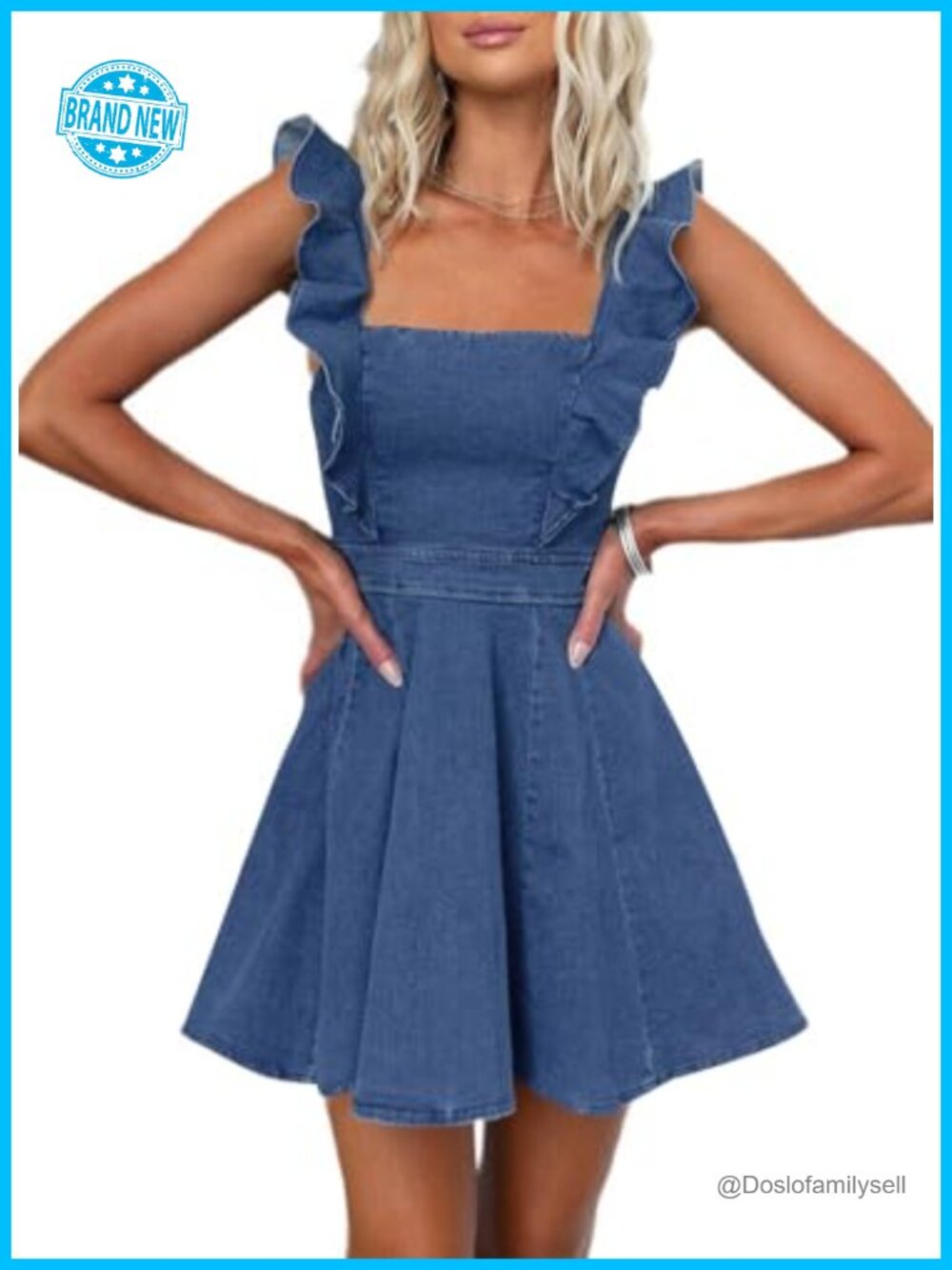Ruffle Denim Babydoll Mini Dress Adjustable Strap Backless